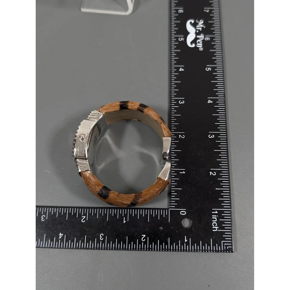 Kessaris‎ Watch Animal Print Faux Fur Cuff Brown Black Hinge Bracelet 6.5